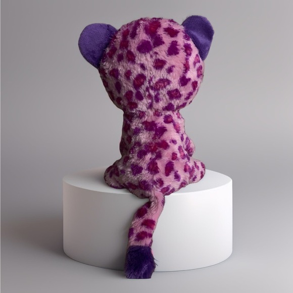 TY Beanie Boos Glamour The Leopard Pink & Purple 9” Beanie Plush Glitter Eyes. - Picture 4 of 11